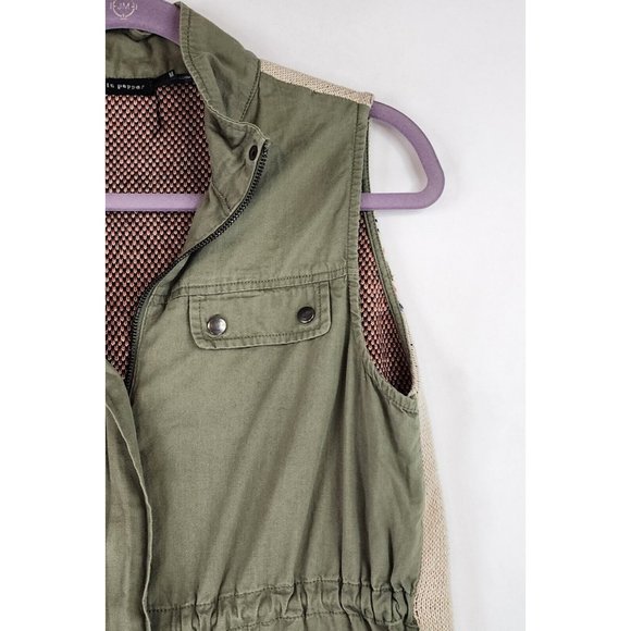 Blue Pepper Vest Womens Medium Green Cinched Southwestern Aztec Cargo Sweater - Picture 9 of 12